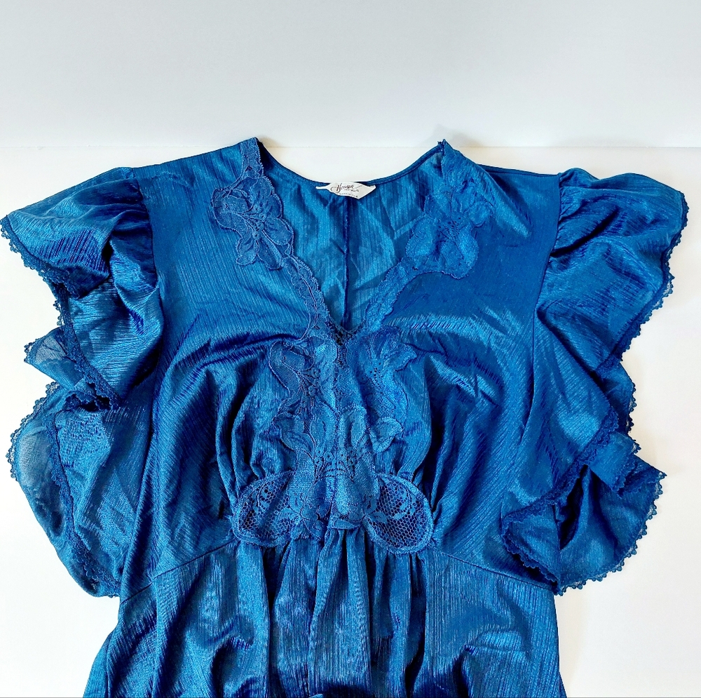 2pc Vintage Blue Nightgown & Robe size Large Henson‎ Kickernick Boudoir - Picture 6 of 10